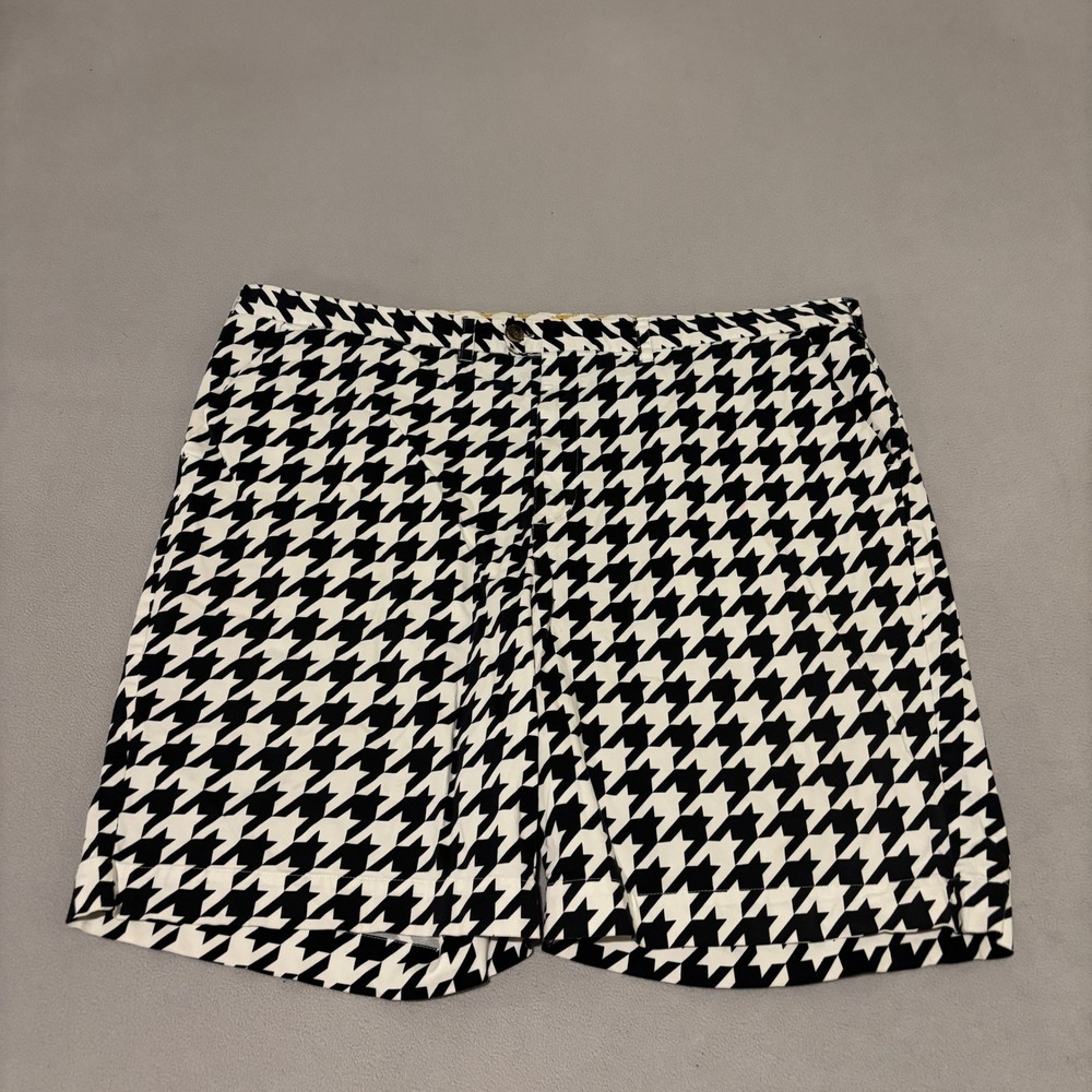Loudmouth Golf Mens 48 Houndstooth Shorts Black White Flat Front Cotton Stretch